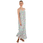 Mint Colorful Rose Cami Maxi Ruffle Chiffon Dress