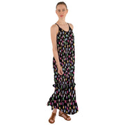 Black Colorful Roses Cami Maxi Ruffle Chiffon Dress