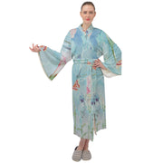 Soft Blue Garden Maxi Velvet Kimono