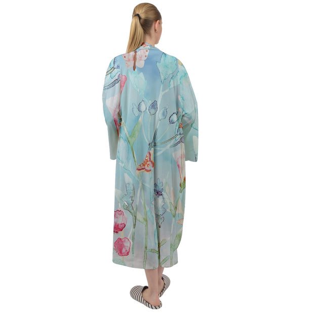 Soft Blue Garden Maxi Velvet Kimono