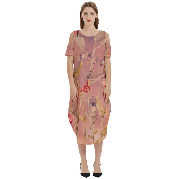 Cinnamon Garden Cold Shoulder Loose Fit Dress With Pockets