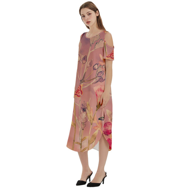 Cinnamon Garden Cold Shoulder Loose Fit Dress With Pockets