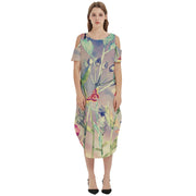 Yello Devine Garden Cold Shoulder Loose Fit Dress With Pockets