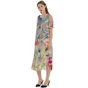 Yello Devine Garden Cold Shoulder Loose Fit Dress With Pockets