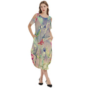 Yello Devine Garden Cold Shoulder Loose Fit Dress With Pockets