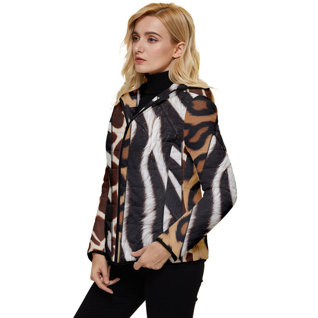 Leopard Zebra Giraffe Safari Women's Hooded Quilted Jacket