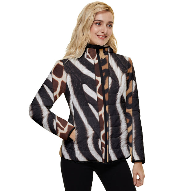 Leopard Zebra Giraffe Safari Women's Hooded Quilted Jacket