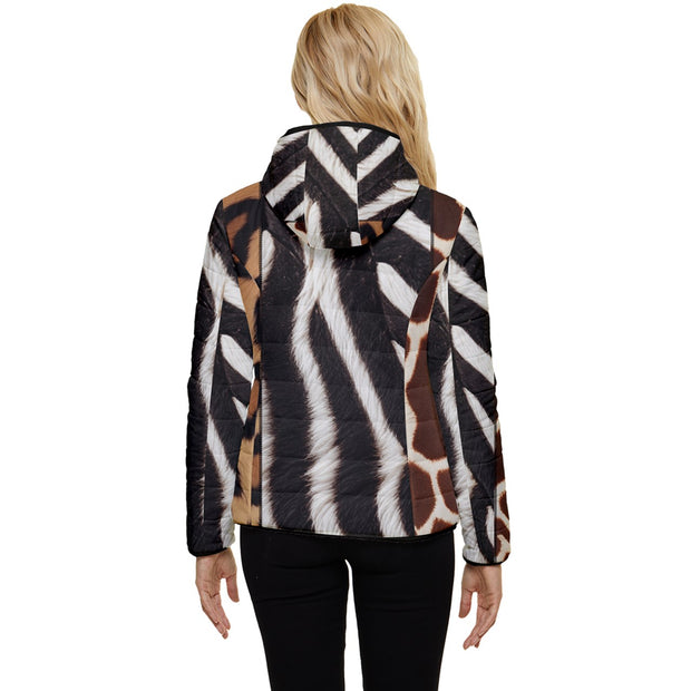 Leopard Zebra Giraffe Safari Women's Hooded Quilted Jacket