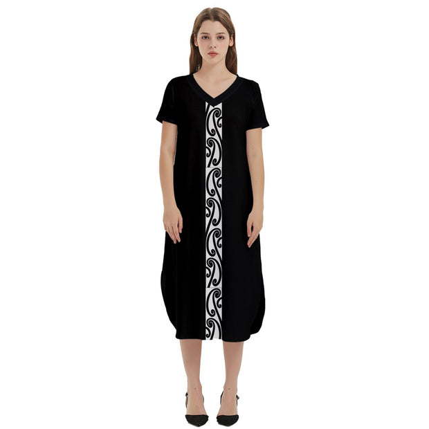 Black Koru T-Shirt Midi Dress With Pockets