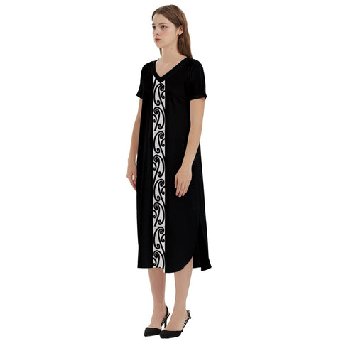 Black Koru T-Shirt Midi Dress With Pockets