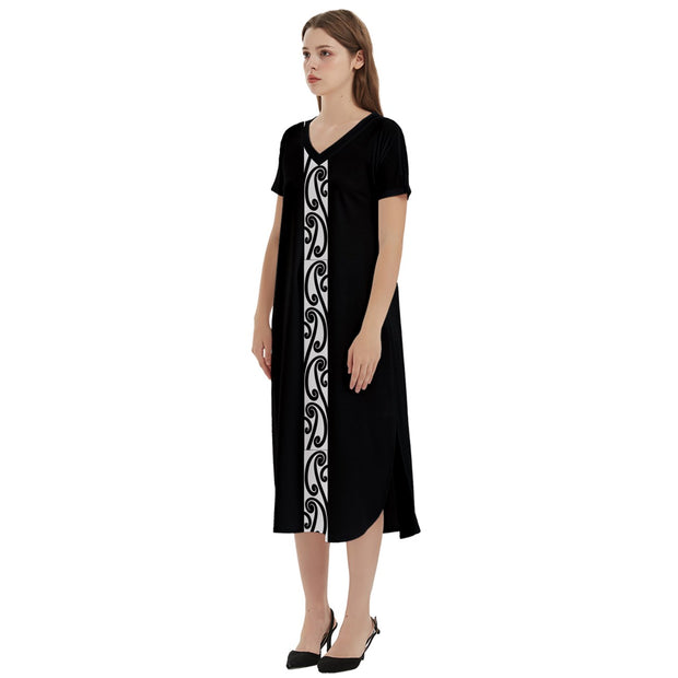 Black Koru T-Shirt Midi Dress With Pockets