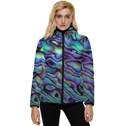Paua Shell Design Women's Hooded Quilted Jacket