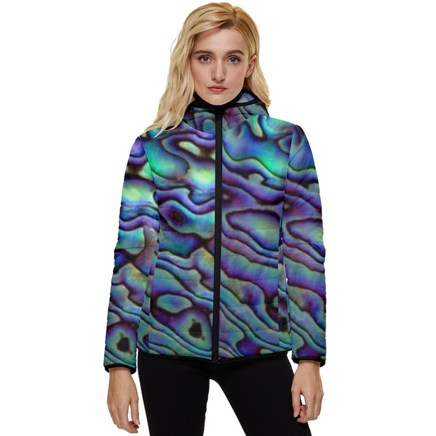 Paua Shell Design Women's Hooded Quilted Jacket