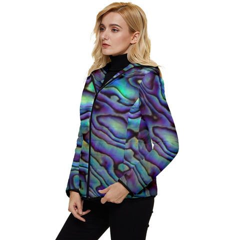 Paua Shell Design Women's Hooded Quilted Jacket