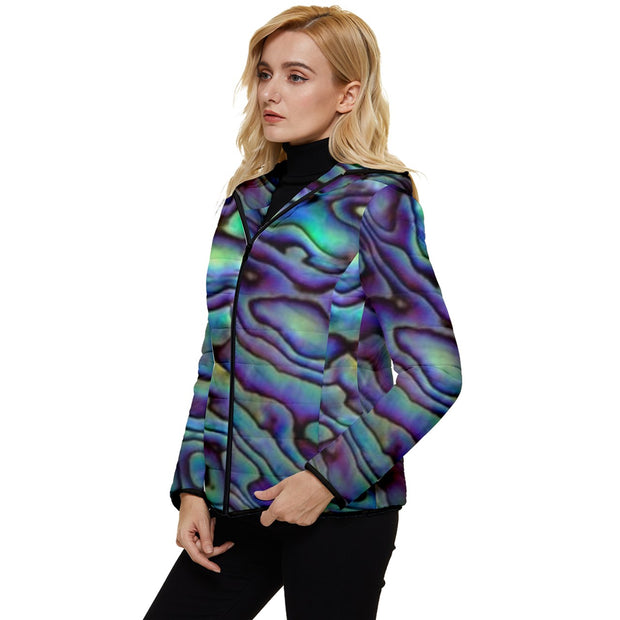 Paua Shell Design Women's Hooded Quilted Jacket