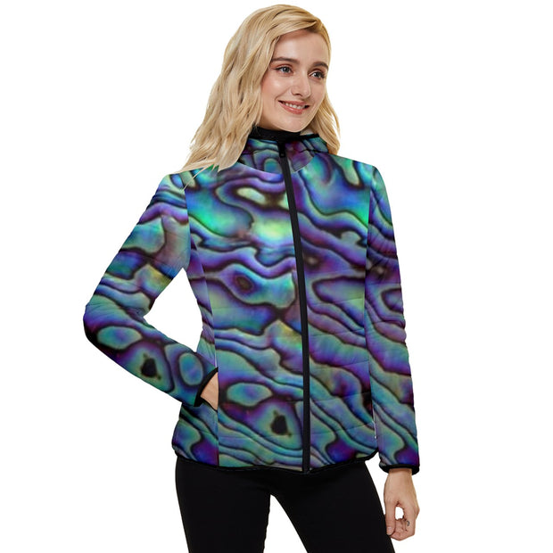 Paua Shell Design Women's Hooded Quilted Jacket