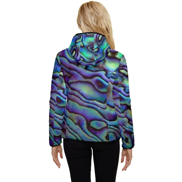 Paua Shell Design Women's Hooded Quilted Jacket