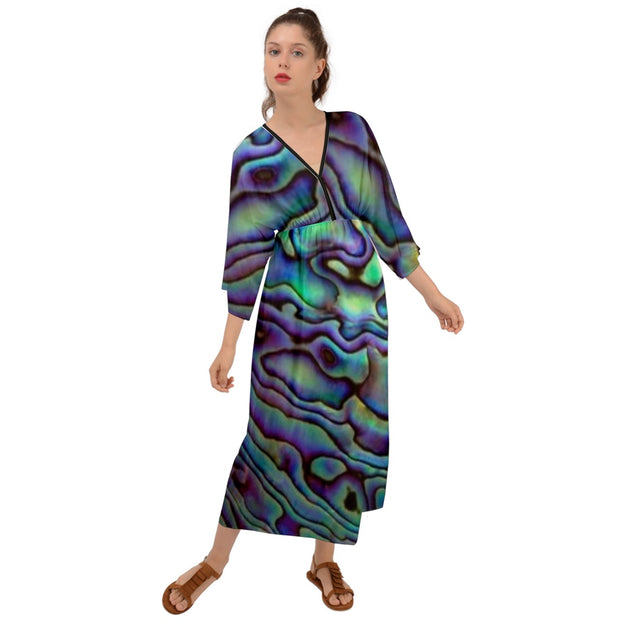 Natural Paua Shell Design Grecian Style  Maxi Dress