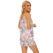 Light Tropical V-Neck Satin Pajamas Set