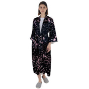 Pink Cherry Blossom At Night Maxi Satin Kimono