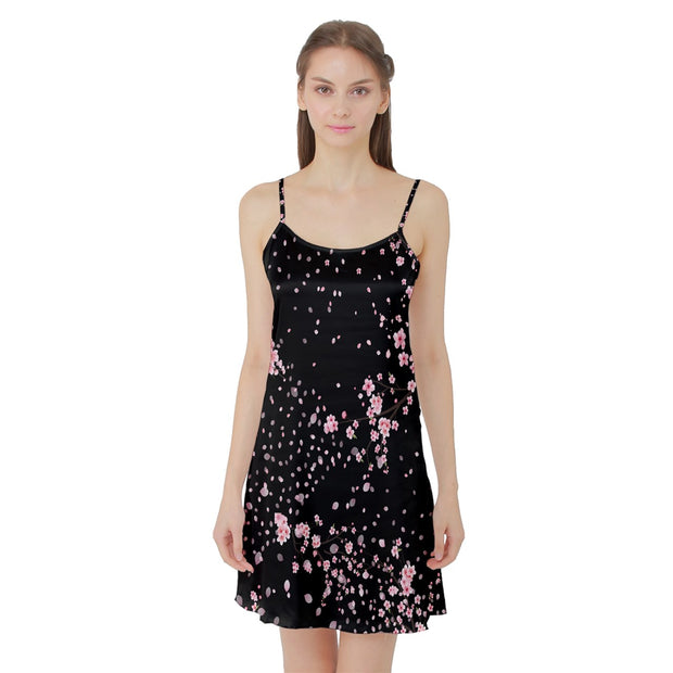 Pink Cherry Blossom at Night Satin Night Slip