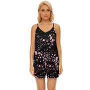 Pink Cherry Blossom at Night V-Neck Satin Pajamas Set