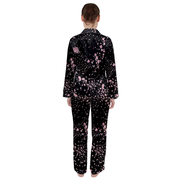 Cherry Blossom at Night Women's Long Sleeve Satin Pajamas Set