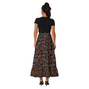 Black Tropical Tiered Ruffle Maxi Skirt