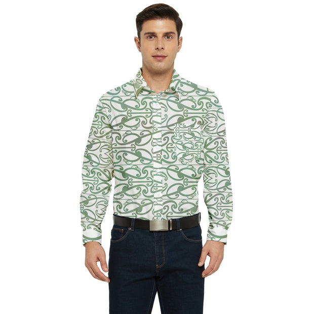 Natural Soft Green Koru Men's Long Sleeve Pocket Shirt