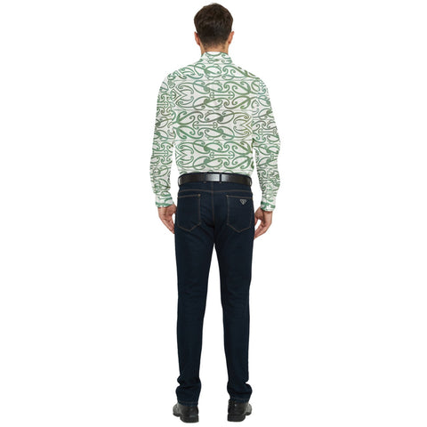Natural Soft Green Koru Men's Long Sleeve Pocket Shirt