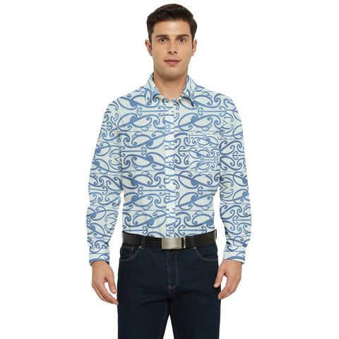 Soft Blue Koru Men's Long Sleeve Pocket Shirt