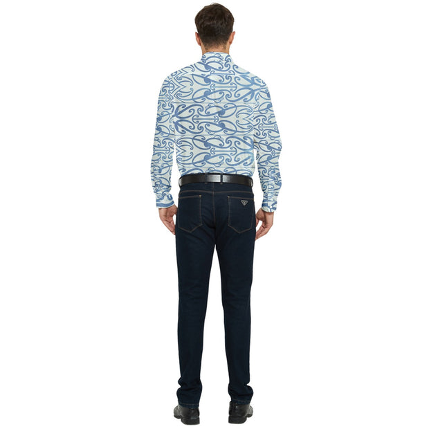 Soft Blue Koru Men's Long Sleeve Pocket Shirt