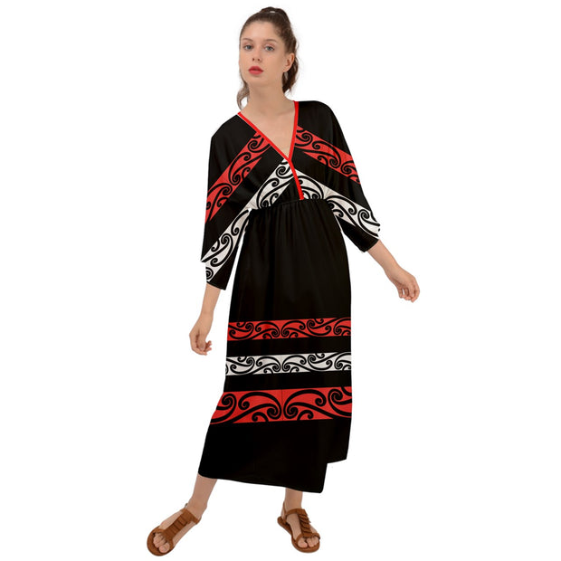 Red Black and White Koru Grecian Style  Maxi Dress