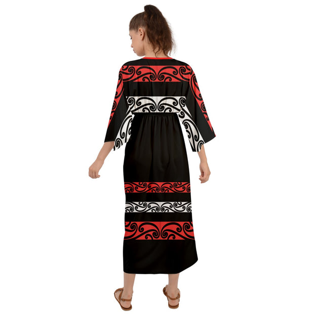 Red Black and White Koru Grecian Style  Maxi Dress
