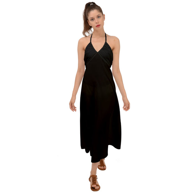 Black Halter Tie Back Dress