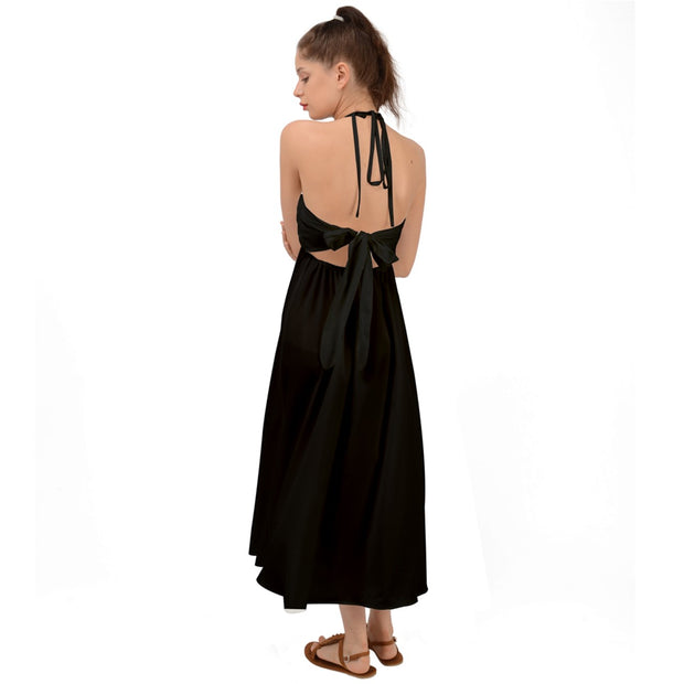Black Halter Tie Back Dress