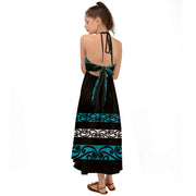 Teal and Black Halter Tie Back Dress