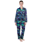 Paua Shell Design Women's Long Sleeve Satin Pajamas Set