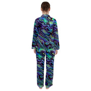 Paua Shell Design Women's Long Sleeve Satin Pajamas Set