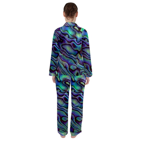 Paua Shell Design Women's Long Sleeve Satin Pajamas Set