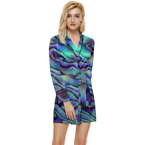 Paua Shell Design Long Sleeve Satin Robe