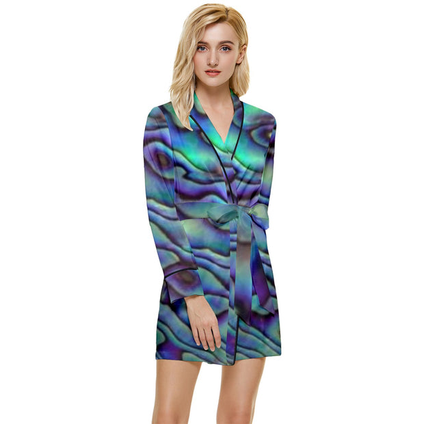 Paua Shell Design Long Sleeve Satin Robe
