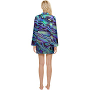 Paua Shell Design Long Sleeve Satin Robe