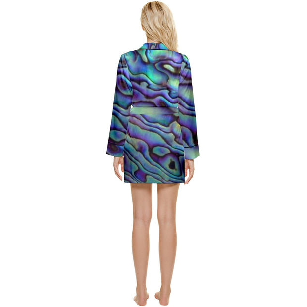 Paua Shell Design Long Sleeve Satin Robe