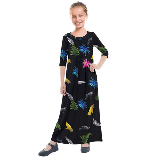 Tui Kowhai Fern Kids' Quarter Sleeve Maxi Dress