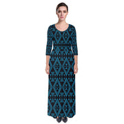 Peacock Blue Tukutuku Quarter Sleeve Maxi Dress
