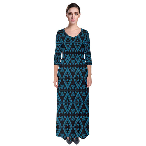 Peacock Blue Tukutuku Quarter Sleeve Maxi Dress