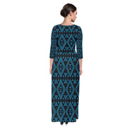 Peacock Blue Tukutuku Quarter Sleeve Maxi Dress