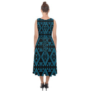 Peacock Blue Tukutuku Midi Tie-Back Chiffon Dress