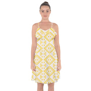 Yellow And White Tukutuku Ruffle Detail Chiffon Dress